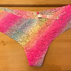 PINK Victoria Secret Panties Womens Sz Small Rainbow Floral Lace Thong New